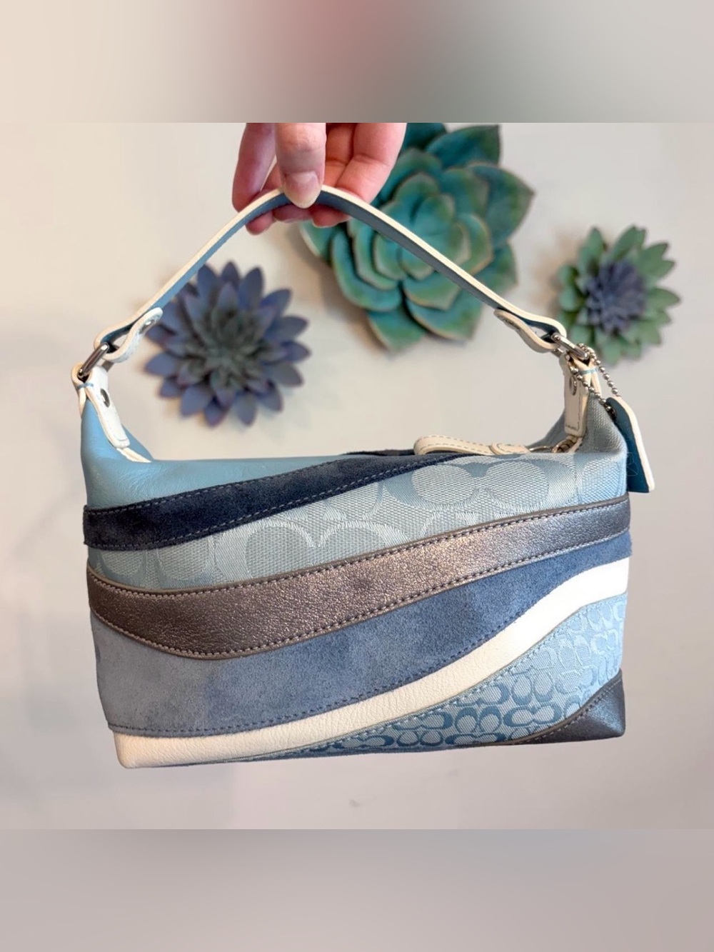 Coach Y2K Vintage Patchwork Blue Waves Small Hand Bag